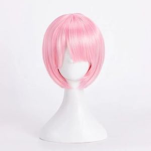 NEZIH Perruque Cosplay, Perruque De Cosplay Life in a Different World from Zero Ram, Perruque Courte Rose, avec Filet De Cheveux Gratuit, Halloween Costume Cosplay, pour F&ecirc;te Carnaval No&euml;l (feihanshangmaoUKshop, neuf)