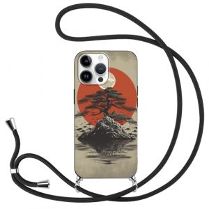 Coque avec Cordon pour Apple iPhone 15 6.1'' , Manga Japonaises Art Dessin Anim&eacute; Artistique Aesthetics Silicone TPU Housse &Eacute;tui avec Cha&icirc;ne Collier R&eacute;glable T&eacute;l&eacute;phone Portable Lanyard Case, Pine (mingxingfushi, neuf)