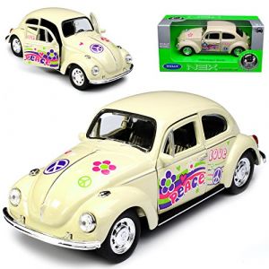Welly Volkwagen K&auml;fer Coupe Hippie Peace Flower Power Beige ca 1/43 1/36-1/46 Modell Auto (h-customs17, neuf)