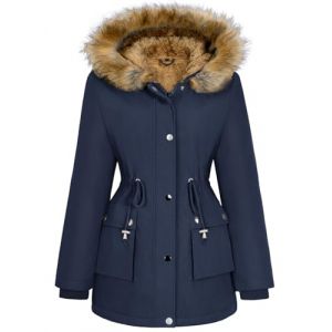 Lonya Manteau Femme Hiver Parka - Veste Polaire Imperm&eacute;ables Manteau &agrave; Capuche Zipp&eacute; Chaud Blouson Doublure en Peluche Fausse Fourrure Parka Jacket Hooded Outercoat avec Poches, Bleu Marine, S (YSPEU, neuf)