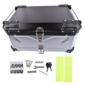 GLOSSY AUTO PARTS Argent 65L Top Case pour Moto, Aluminium Étanche Coffre à Bagages Universel avec Serrure de sécurité pour Le Rangement du Casque (SMSL-AUTOPARTS-FR, neuf)