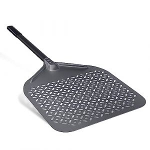 NUTUNI Pelle à pizza perforée en aluminium anodisé dur 36 cm, pelle à pizza en aluminium de 36 cm, grande pelle à pizza pour la cuisson de pizzas et de pain faits maison, longueur totale de 88 cm. (NUTUNI, neuf)