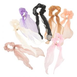 BAZEITFLOW Lot de 7 &Eacute;lastiques &agrave; Cheveux en Satin Unis, Grosse Taille, pour Queue de Cheval, Femmes et Filles, Tenue Quotidienne, Longue Queue Ruban Style Foulard Style Al&eacute;atoire (KINING, neuf)
