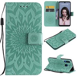 MHHQ Coque pour Huawei P30 Lite, Housse en Cuir &agrave; Rabat Flip Case Portefeuille Etui de Protection Fermeture Magn&eacute;tique Support Bumper Antichoc Motif Fleur Etui Case Cover - Vert (mhhq, neuf)