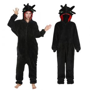 Costume de dragon Onesie - Costume de dragon pour adulte - Pyjama pour hommes et femmes - Halloween - Cosplay - F&ecirc;te - Carnaval - No&euml;l (noir, XL) (Huraog, neuf)