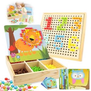 Ryvera Jeu de mosaïque pour enfants, jouets à partir de 2, 3, 4, 5 ans, mosaïque en bois, kit de bricolage, plaque à emboîter avec perles enfichables, jouet éducatif créatif, cadeau d'anniversaire (RANYUE, neuf)