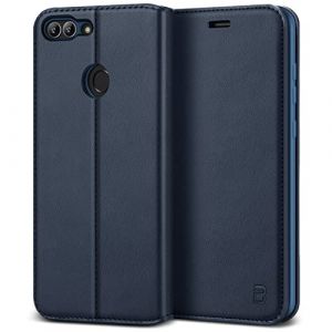 BEZ Coque pour Huawei P Smart, Etui Housse Huawei P Smart en Cuir Premium Flip Case Portefeuille, à Rabat avec Porte-Cartes de Crédit, Fermeture Magnétique, Bleu Marine (TheBlingZ., neuf)