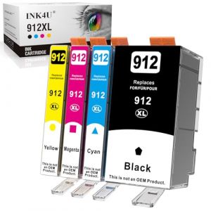 INK4U 912XL Cartouches d'encre Compatible pour HP 912XL 912 XL Pack pour HP Officejet Pro 8020 8022 8023 8024 8025 pour HP Officejet 8010 8012 8013 8014 8015 8017 (4-Pack) (HongYuan-EU, neuf)