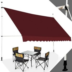 RELAX4LIFE Store Banne Manuel sans Per&ccedil;age, Auvent Balcon R&eacute;tractable avec Manivelle, Tissu Oxford Anti-UV Imperm&eacute;able, Hauteur R&eacute;glable 2-3 M, Store Banne pour Porte Fen&ecirc;tre (Bordeaux,400 X 125 cm) (RELAX4LIFE, neuf)
