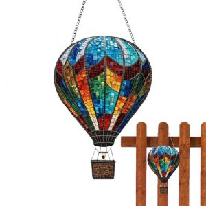 Lanterne Solaire en Forme de Montgolfière - Lampe de Balcon avec Flamme Vacillante,Décorative Résistante aux Intempéries Suspendue pour Jardin Terrasse Pergola Anniversaire Mariage Noël Halloween (nalmotir, neuf)