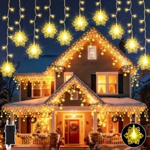 Dalugo Guirlande Lumineuse d'extérieur, 10M 240LED Guirlande Lumineuse Flocons de Neige Blanc Chaud avec Minuterie, 8 Modes Alimentation Secte Imperméable pour Toit, Garde-corps, Avant-toit, Véranda (Dalugo, neuf)
