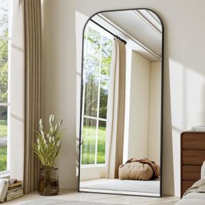 BEAUTYPEAK Miroir sur pied - Cadre minimaliste - 180 x 70 cm - Miroir sur pied - Montage mural ou sur pied - Lentille incassable - Grand miroir mural pour chambre à coucher, couloir, salon - Noir (VOOBANG, neuf)