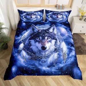 Homewish Housse de Couette Loup Boh&egrave;me, Parure de Lit 140x200 Enfant Attrape-R&ecirc;ves Tribal, Sets de Housses de Couettes Attrape-R&ecirc;ves Boh&egrave;me, Couvre Lit Imprim&eacute; Galaxie Myst&egrave;re (Suzhou yiyanyun e-commerce Co., Ltd, neuf)