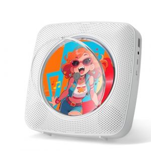 Gueray Lecteur CD Portable Enfant : Lecteurs CD Bluetooth pour la Maison avec Haut-parleurs Batterie 1800 mAh T&eacute;l&eacute;commande Couvercle Anti-poussi&egrave;re Amovible Lecteur CD Mural avec Radio USB AUX Blanc (tangljuk, neuf)