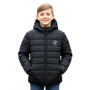 Sunny Sprout Manteau gar&ccedil;on automne-hiver - Doudoune l&eacute;g&egrave;re capuche coupe-vent pour enfants - Veste polaire imperm&eacute;able Noir 14 ans (WSES, neuf)