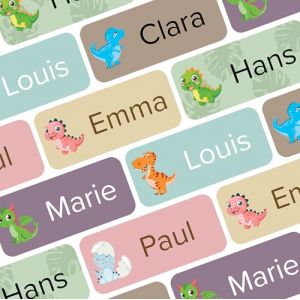 Wraplab Etiquettes autocollantes personnalis&eacute;es (70 pi&egrave;ces) pour &eacute;cole et fourniture scolaire - &Eacute;tiquettes crayon stylo rentr&eacute;e maternelle enfant imperm&eacute;able (Dinosaures) (Wraplab, neuf)