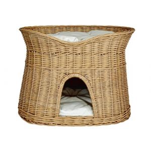 Panier pour Dormir Chat – Niche pour Chats Indoor – Taille XL: 70 cm Ovale – Cave pour Chats en Osier – Lit à Deux Niveaux pour Chat ou Chien avec Coussins écrus lavables – Couleur Naturelle (Damian-Wiklina, neuf)