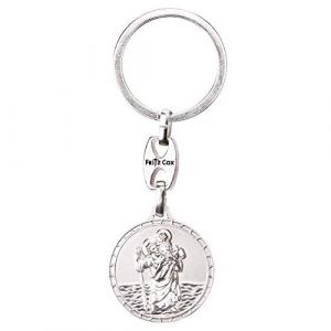 Fritz Cox Médaille de voiture moderne Saint Christophe avec bord mosaïque (porte-clés argenté) (Fritz Cox, neuf)
