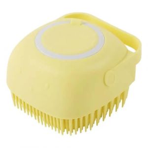 brosse en silicone pour animaux de compagnie avec distributeur de savon (jaune) (DA-store, neuf)