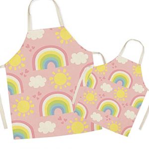 FOMAISELF Tablier de cuisine en lin pour parents et enfants - Tablier pour maman et enfants &agrave; motif arc-en-ciel mignon, tabliers pour fille de fils de maman pour la cuisson, la f&ecirc;te de peinture (littleear, neuf)