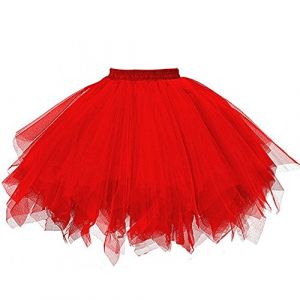 Jupe Tutu Femme 3 Couches Tulle Ballerine R&eacute;tro Ann&eacute;es 50/80 F&ecirc;te Halloween Carnaval Costume De F&ecirc;te Vintage Jupon Bouffant pour Danse Classique Jupon Crinoline Rouge (V&ecirc;tements Mode pour 2025, neuf)