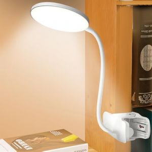 SPORWAY Lampe de Bureau Pince: Lampe de Lecture USB Rechargeable Portable, Lamp de Bureau Commande Tactile avec Gooseneck, 3 Modes et Dimmable Luminosité pour Lire, Étude (Blanc-1) (BAOBAOBAOB, neuf)