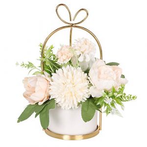 Hobyhoon Fleurs Artificielles avec Vase - Centre de Table Mariage Bouquet Floral d'Hortensia et Chrysanth&egrave;me pour D&eacute;coration de Maison, Salon ou Bureau (Hobyhoon, neuf)