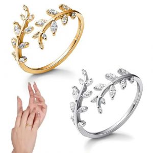 LAKJUOZ 1 Paire Bague Reglable Femme,Bague Feuille D'Olivier,Bague Ouverte Réglable Zircone Cubique Anneau Femme, Bague De Fiançailles Feuilles D'Olivier Bagues Anniversaire Mariage (LI LINA DE DIAN, neuf)