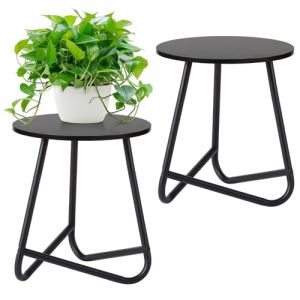 HDANI Lot de 2 Support Rond en M&eacute;tal pour Plantes de 35 cm,Petit Aupport pour Fleurs,&eacute;tag&egrave;re en Bois pour Plantes, &eacute;tag&egrave;re Moderne pour Plantes d'int&eacute;rieur pour Salon,Balcon et Bureau,Noir (HDANI, neuf)