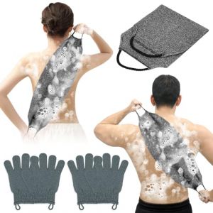 Vicloon Gant de Douche Exfoliante, 4PCS Gants de Bain Exfoliants, 1PCS Sangle de Bain, Gommage Du Dos pour La Douche, &Eacute;limine Peaux Mortes, Poils Incarn&eacute;s, Impuret&eacute;s, Toutes Peaux (Gris) (Vicloon&reg;-FR, neuf)
