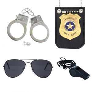 ZUCOS Costume de police pour enfant, policier, menottes, lunettes de soleil insigne Détective Cop Swat Jeu de rôle Accessoire de fête d'Halloween Costume de fête (4 pièces, M) (JinXing Party Store, neuf)