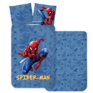 Parure de lit Spiderman taille simple | Housse de couette 140x200 cm + Taie d'oreiller 60x65 cm | 100% coton | Ensemble de literie doux et respirant pour enfants | D&eacute;coration de chambre de super-h&eacute;ros (GC TradeVision FR, neuf)