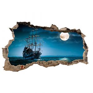 Sticker mural, 3D, pour chambre &agrave; coucher ou salon, motif de villes et paysage, h x l : 60 x 100 cm, (WL05 bateau pirate) (Finest-Folia, neuf)
