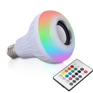 HERCHR Ampoule Bluetooth Ampoule RGB avec haut-parleur E27 12W Ampoule de lumières de couleur Musique sans fil jouant avec télécommande (KnowStoree, neuf)