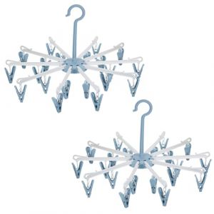 Hejo 2 Pièces Étendoir Chaussettes, Sechoir Chaussette avec 20 Clips, Sechoir a Linge Pliable, Pieuvre Linge Pivotante à 360 Degrés, Etendoir sous Vetement et Chaussettes pour Serviette (Bleu) (JIAOYANGMAOYI, neuf)