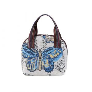 Qiwenr sac Bandoulière Brodé, sac Bandoulière, sac Fourre-Tout Pour Femme, sac à Bandoulière Brodé à la Main, sac de Transport Papillons,sac Cabas Papillons, sac Style Ethnique Brodé, sac à main, sac (Axinyue, neuf)