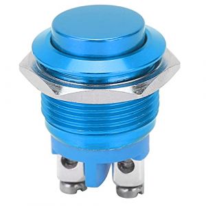 Interrupteur à Bouton-Poussoir en Métal, 220V 16mm Étanche en Acier Inoxydable Rond Auto-Réinitialisation Normalement Ouvert Interrupteur à Bouton-Poussoir à Tête Haute(Bleu) (Jenngaoo, neuf)