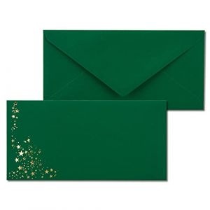 Lot de 25 enveloppes avec étoiles métalliques - DIN long - Pluie étoilée dorée - Couleur : vert foncé, collage humide, 120 g/m² - 110 x 220 mm - Idéal pour Noël (GUSTAV NEUSER GmbH, neuf)