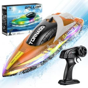 HOTUT Bateau T&eacute;l&eacute;command&eacute;, 2,4 GHz Haute Vitesse Bateaux, Bateau Telecommand&eacute; Enfant, avec Lumi&egrave;res LED, Alarme de Batterie Faible, r&eacute;cup&eacute;ration de chavirage, RC Bateaux de Course pour Piscines Lacs (ZHDAYA, neuf)