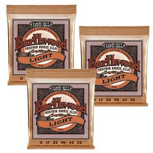 Ernie Ball 2148 Earthwood Lot de 3 cordes pour guitare acoustique Bronze Phosphore 11-52 (MusicScout, neuf)