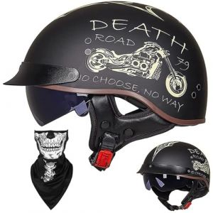 Casque Moto Demi Casque Bol Brain - Cap RéTro Harley Jet Casque Certifié ECE Cruiser Chopper Scooter Pilote Casque Lunettes IntéGréEs Unisexe Casque à DéGagement Rapide,D-L=（59~60cm） (GAOSHUXIA666, neuf)