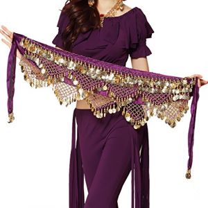 Baisdan Ceinture Danse Orientale Femme, Foulard Danse du Ventre avec Pièces Écharpes de Hanche de Danse du Ventre Or Violet (Baisdan, neuf)
