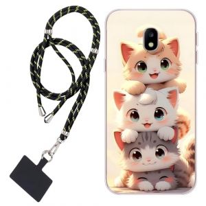 WUACYEAMING Coque pour Samsung Galaxy J3 2017,Transparent Doux TPU Silicone &Eacute;tui pour t&eacute;l&eacute;phone Portable &Eacute;tui Flexible Mignon Chats+1*Universelle Cordon Telephone Portable (WUACYEAMING, neuf)