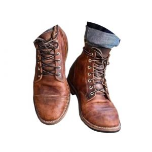 ORANDESIGNE Bottines Homme Cuir Vintage Cuir PU Bottines Lacer Bottes de Moto Chukka Chaussure Moto Hiver A Marron 42 EU (Wowmart Zoo X., neuf)