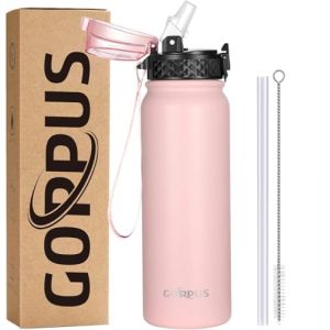 GOPPUS Bouteille d'eau en Acier Inoxydable 600ml/20oz avec Paille Bouteille Sport Isol&eacute;e Flacon Froid Bouteilles d'eau en M&eacute;tal Rabattables &agrave; Double Paroi Thermos Bouteille d'eau &Eacute;tanche pour Gym (Tartard-eu, neuf)