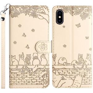 TOUCASA Coque pour iPhone XS/iPhone X (5,8 Pouces), Housse Etui Portefeuille Cuir Multifonction, Fermeture Magn&eacute;tique &agrave; Clapet Anti-Choc [Fonction Support] Flip Case pour iPhone XS/X (Abricot) (Mltour-EU, neuf)