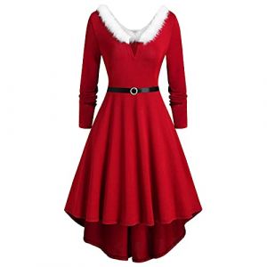 WVONIF Robe de Noël pour Femmes Joyeux Noël Robe Pin Up Noel Vintage Année 50 60 à Pois Cocktail Manches Longue Col Round Au Genou Rockabilly Robes de Soirée Fête Déguisement Père Noel (b-Red, S) (BAULMD（90% Big Promotion Without Discount Code ）, neuf)
