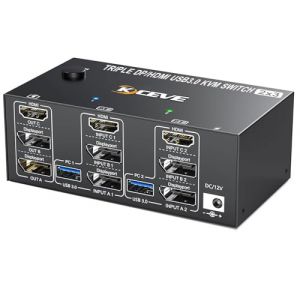 YOUTINGHDAV 2 commutateurs KVM DP + 1 HDMI 2 PC 3 moniteurs, commutateur KVM USB 3.0 triple moniteurs, 2 ports d'affichage + HDMI 8K @ 60 Hz 4K @ 144 Hz pour 2 PC, souris, clavier, avec télécommande (YT STORE, neuf)