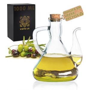 Huilier en Verre pour Huile d'olive | Distributeur Huile d'olive | Bouteille Recipient pour huiles vinaigre | Bouteille Huile Olive Bec verseur Huile d'olive vinaigrier cuisine (1000 ML) (VISTE-LO, neuf)