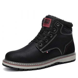 AX BOXING Chaussure Homme Hiver Chaud Fourr&eacute;es Bottine Cuir Antid&eacute;rapant Bottes Neige Lacet Chaussure Montante Taille 41-46 EU (Noir rouge, 44 EU) (AX BOXING, neuf)